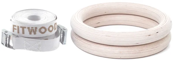 FitWood ULPU Gymnastikringar 28mm - Träyta / Vit Rem